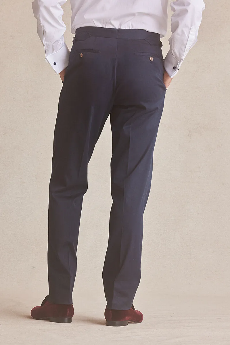 Navy Flat Front Cotton Chinos