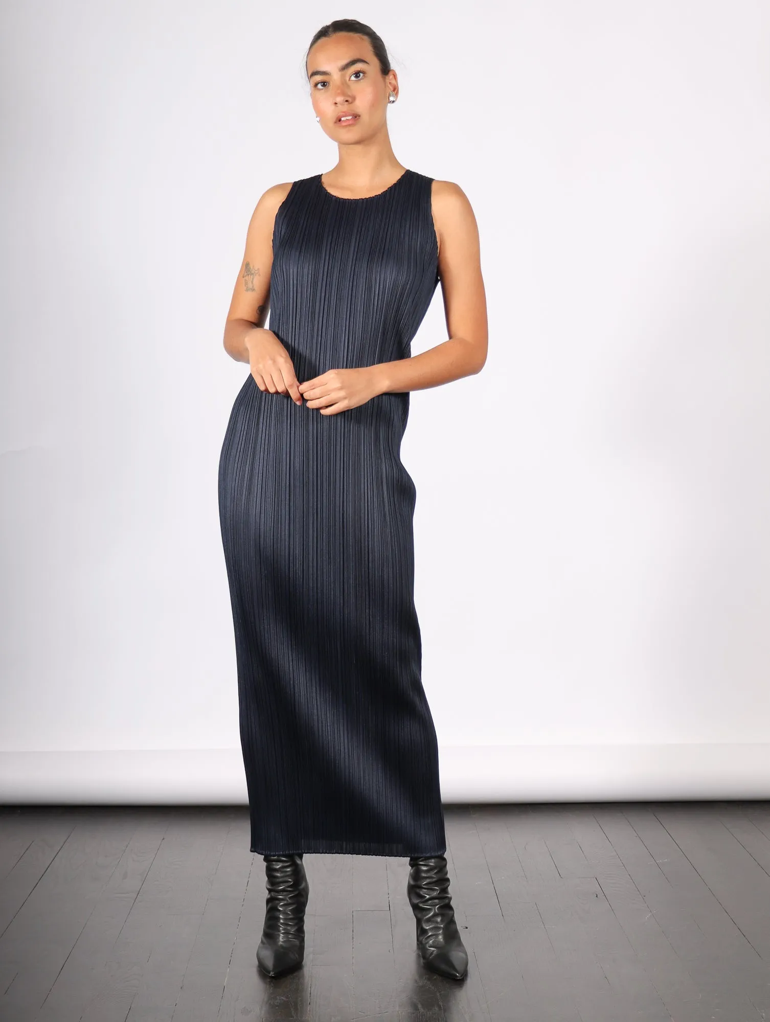 New Colorful Basics 4 Dress in Navy by Pleats Please Issey Miyake