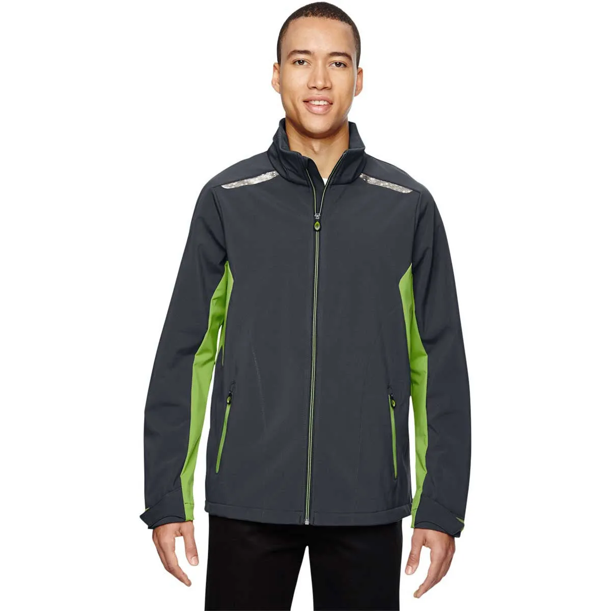 North End Men's Carbon/Acid Green Excursion Jacket with Laser Stitch Accents
