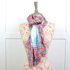 One Hundred Stars Geometric Print Pink, Blue & Orange Scarf.