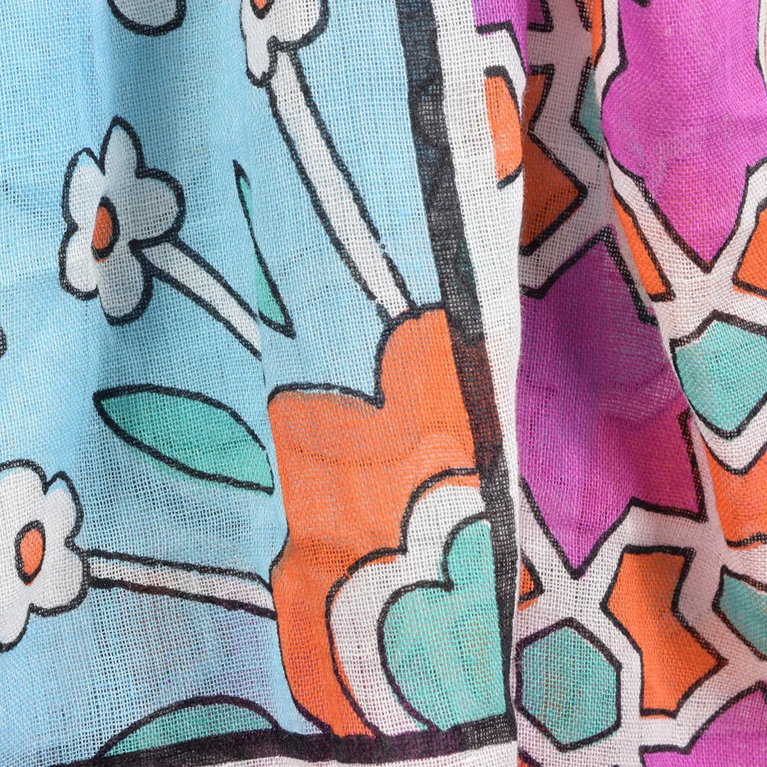 One Hundred Stars Geometric Print Pink, Blue & Orange Scarf.
