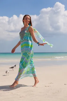 One shoulder Maxi Dress with scarf