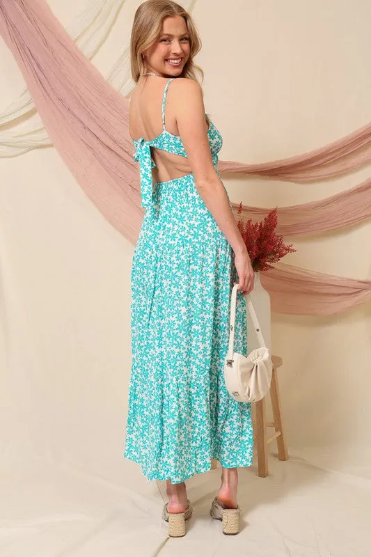 Open Back Daisy Print Maxi Dress