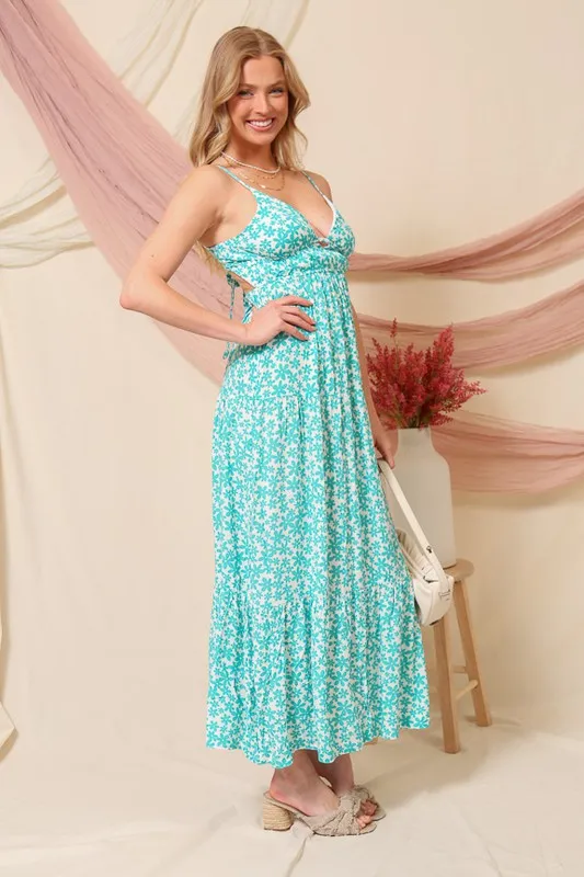 Open Back Daisy Print Maxi Dress