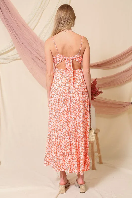 Open Back Daisy Print Maxi Dress