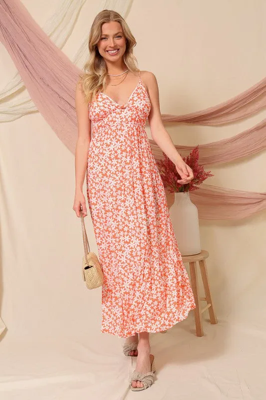 Open Back Daisy Print Maxi Dress