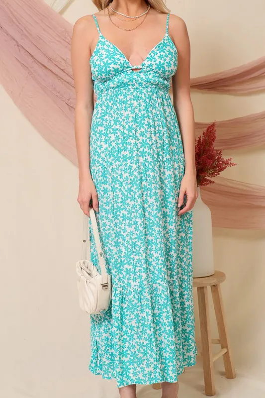 Open Back Daisy Print Maxi Dress