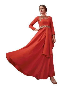 Orange Cotton Satin Long Maxi Dress