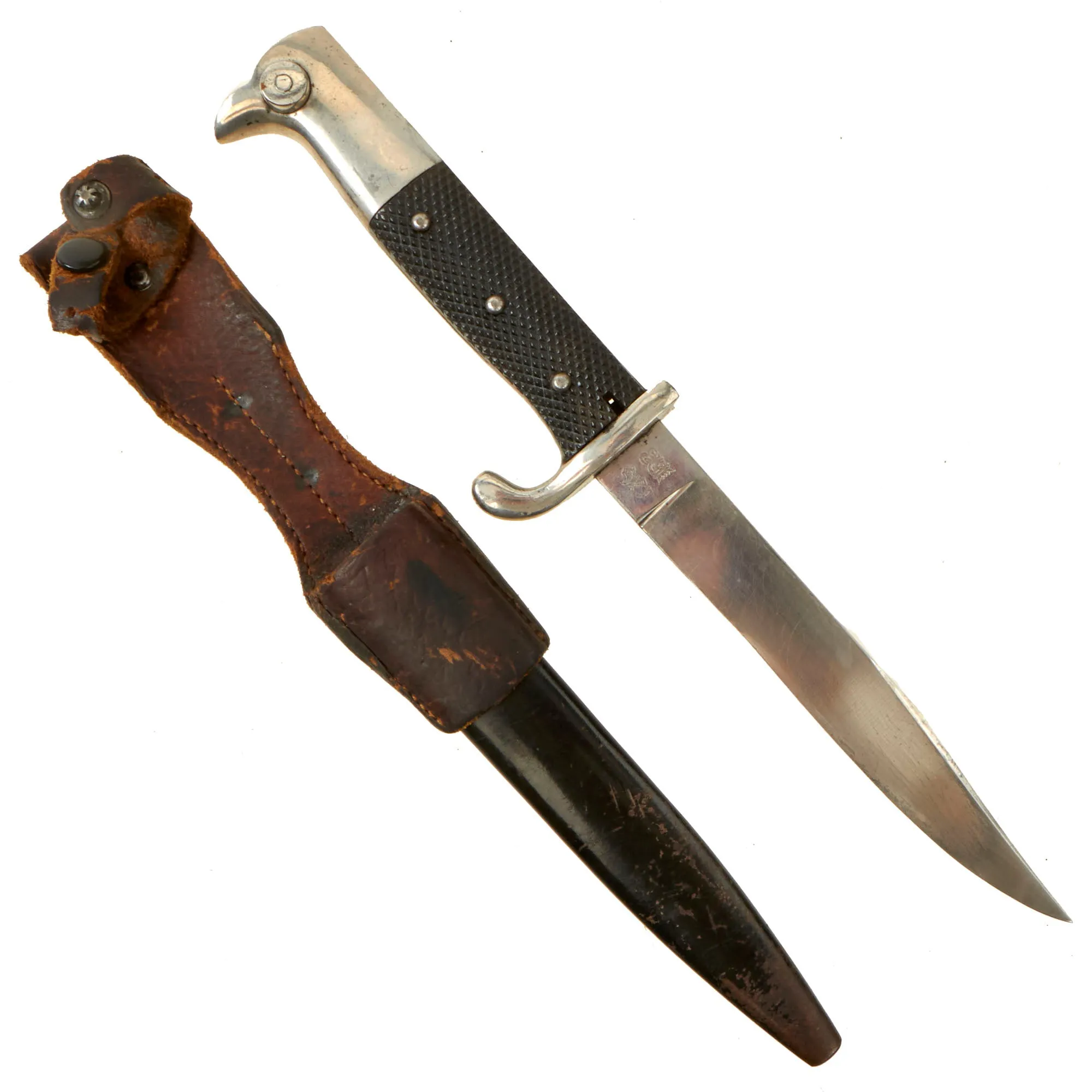 Original Imperial German WWI Cutdown Kurzes Seitengewehr M1898/05 Dress Bayonet by WKC Turned into Fighting Knife with Scabbard & Frog
