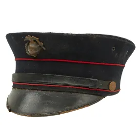 Original WWI U.S. Marine Corps M1912 Dress Blue Enlisted Bell Crown Visor Cap
