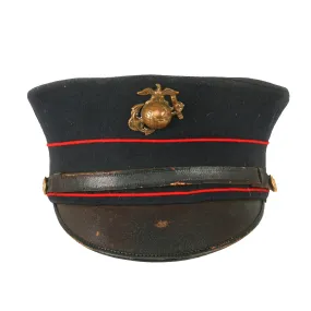 Original WWI U.S. Marine Corps M1917 Dress Blue Enlisted Bell Crown Visor Cap - 6 7/8