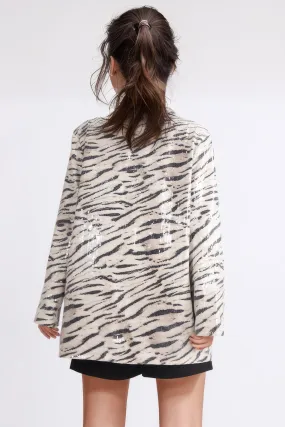 Patterned Blazer with Sequins - White