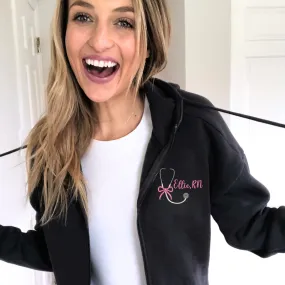 Personalized Stethoscope with Bow Embroidered Ladies Full Zip Jacket