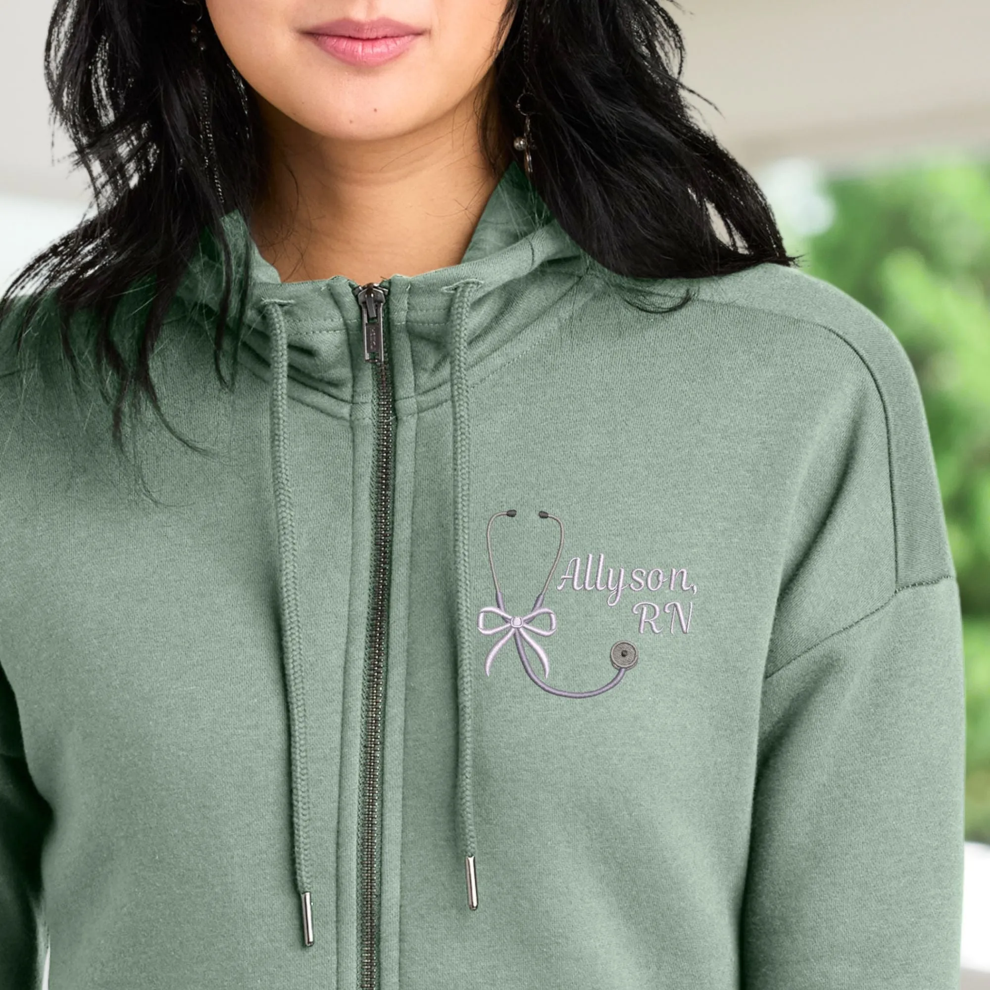 Personalized Stethoscope with Bow Embroidered Ladies Full Zip Jacket