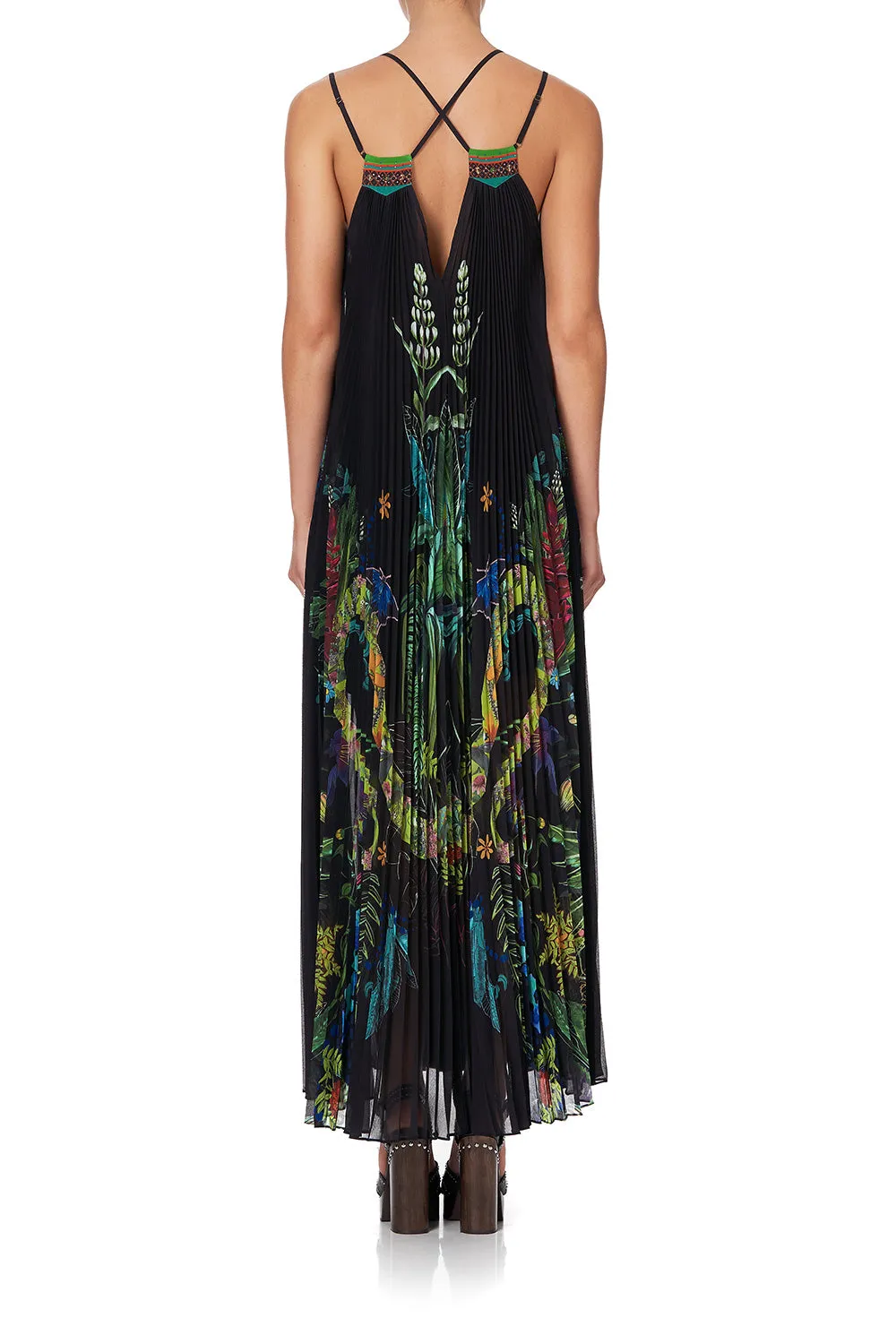 PLEATED MAXI DRESS WITH YOKE RIVER CRUISE