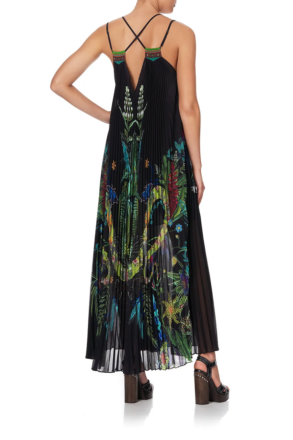 PLEATED MAXI DRESS WITH YOKE RIVER CRUISE