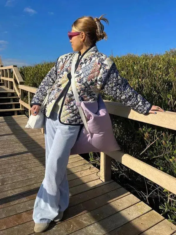 Printed Casual Loose Women Quilted Coat