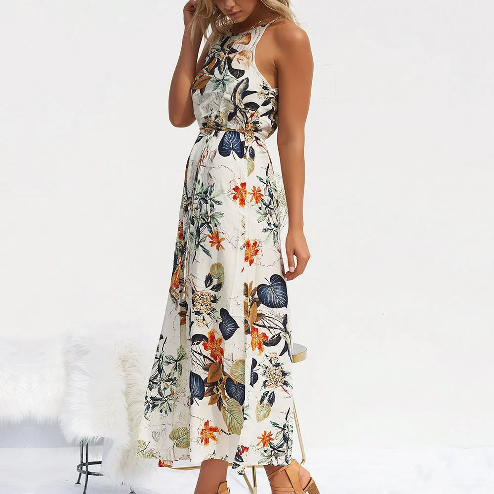 Printed front slit maxi dress