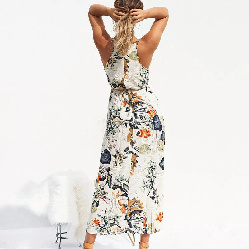 Printed front slit maxi dress