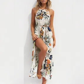 Printed front slit maxi dress