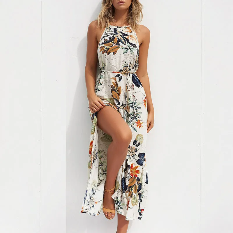 Printed front slit maxi dress