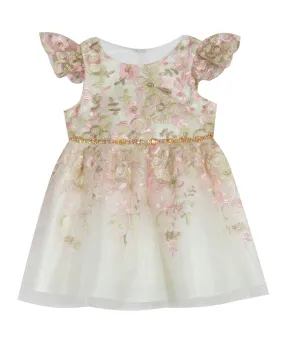 Rare Editions Baby Girls Floral Embroidered Dress with Flutter Sleeves