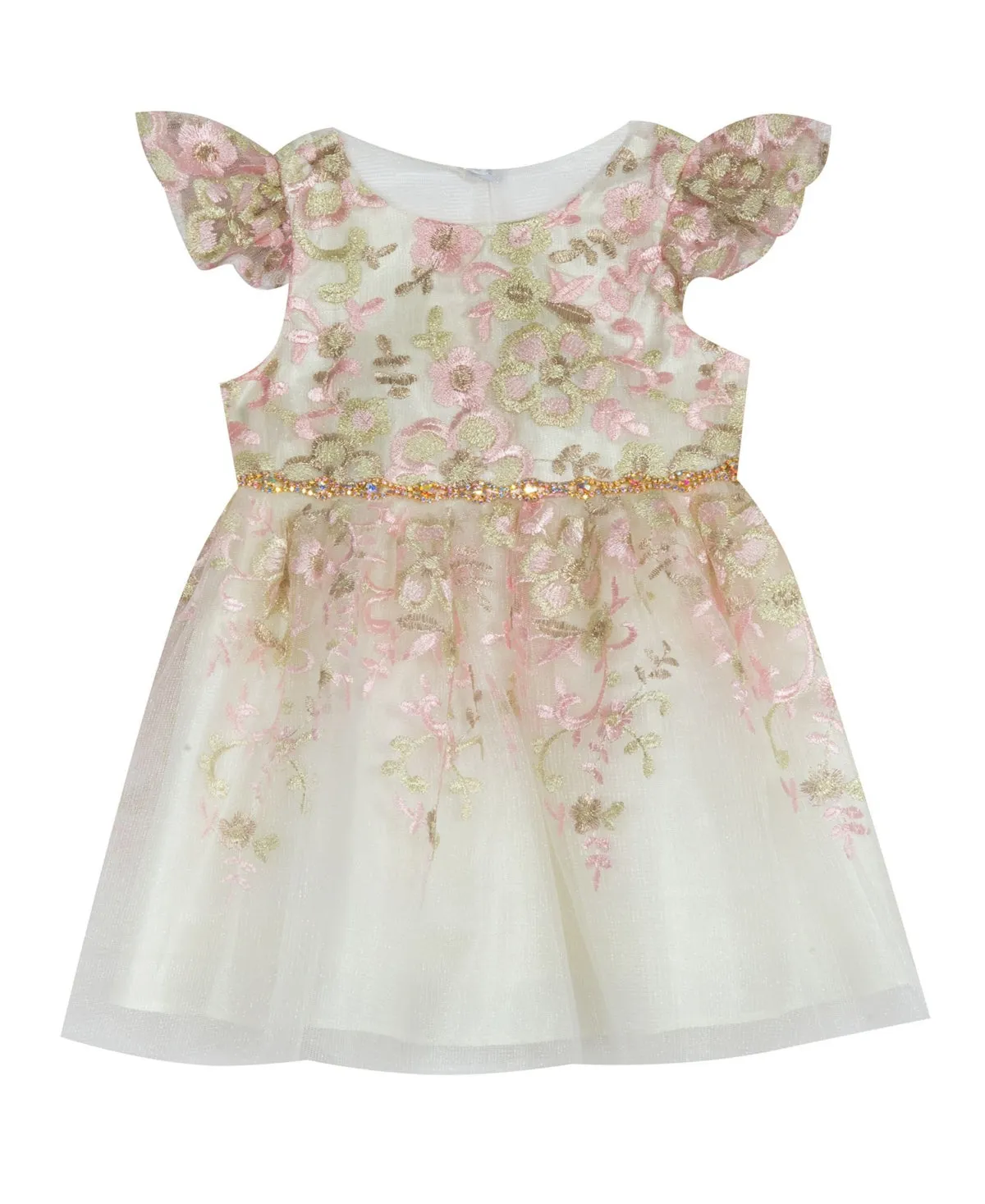 Rare Editions Baby Girls Floral Embroidered Dress with Flutter Sleeves