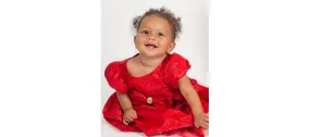 Rare Editions Baby Girls Puff Sleeves Brocade Social Dress - Red