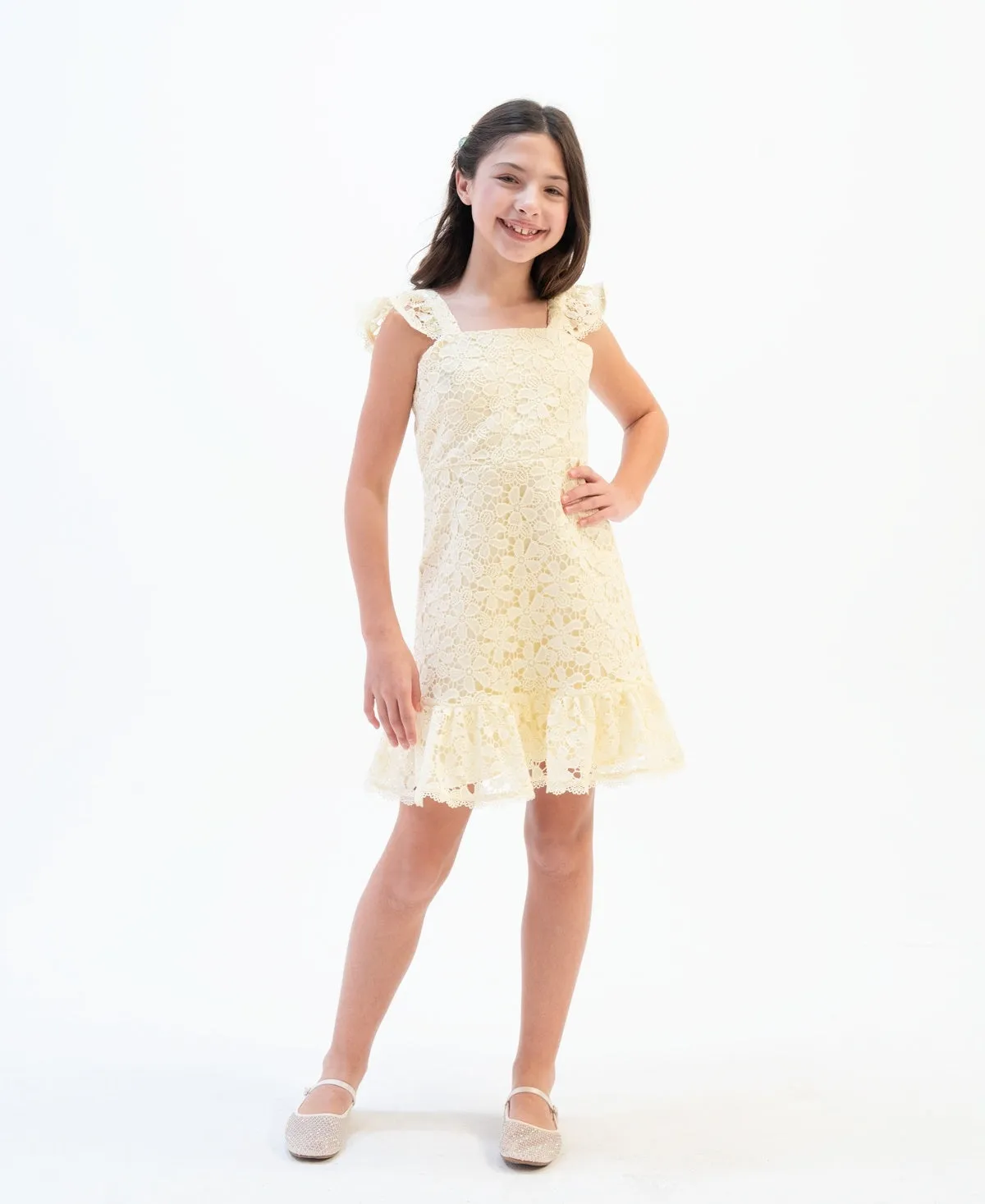 Rare Editions Big Girls Flutter Sleeve Lace Social Dress