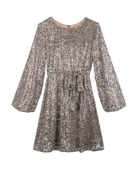 Rare Editions Big Girls Long Sleeve All-Over Animal Printed Sequins Dress - Blush