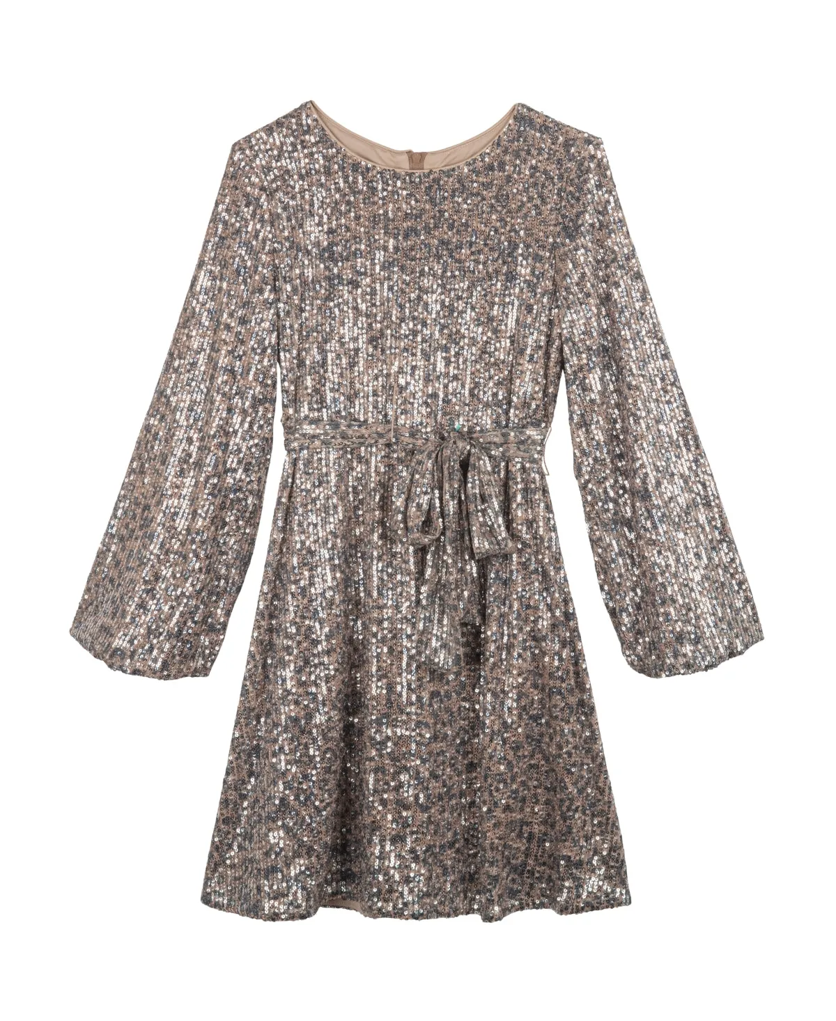 Rare Editions Big Girls Long Sleeve All-Over Animal Printed Sequins Dress - Blush