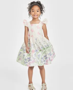 Rare Editions Little Girls Floral Butterfly Brocade Flutter-Sleeve Social Dress