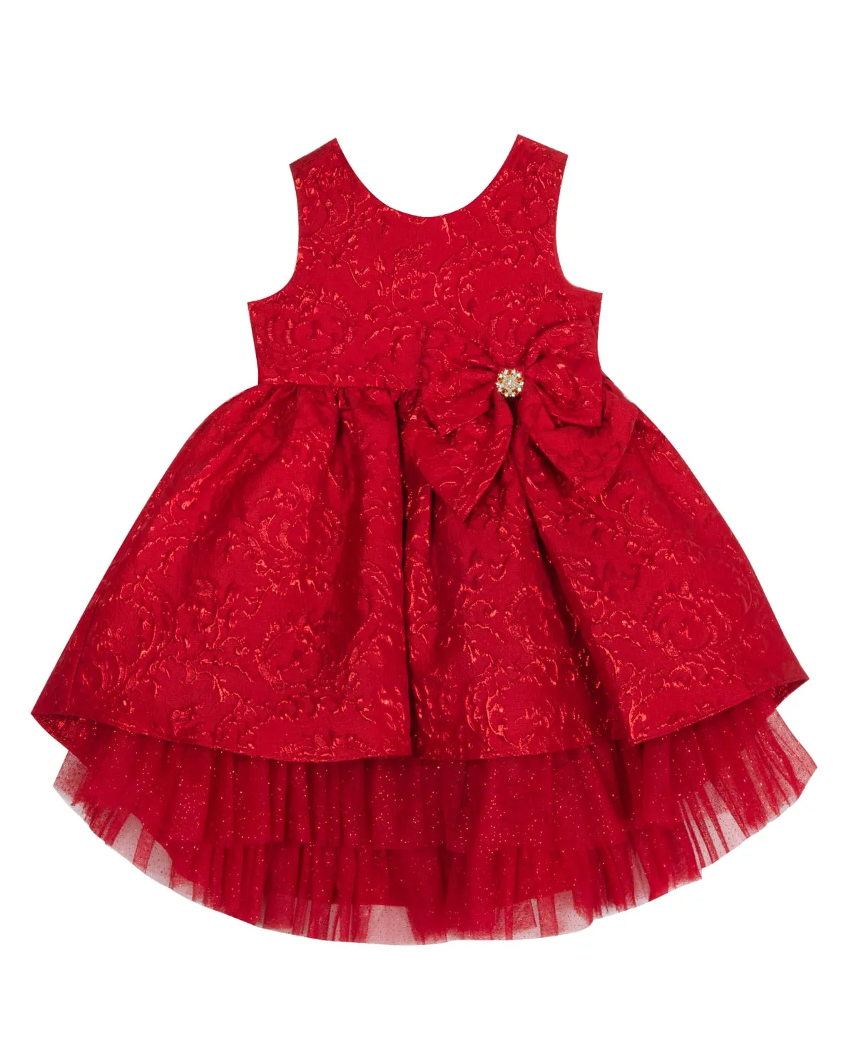 Rare Editions Toddler Girls Brocade Dress with Glitter Hem and Bow