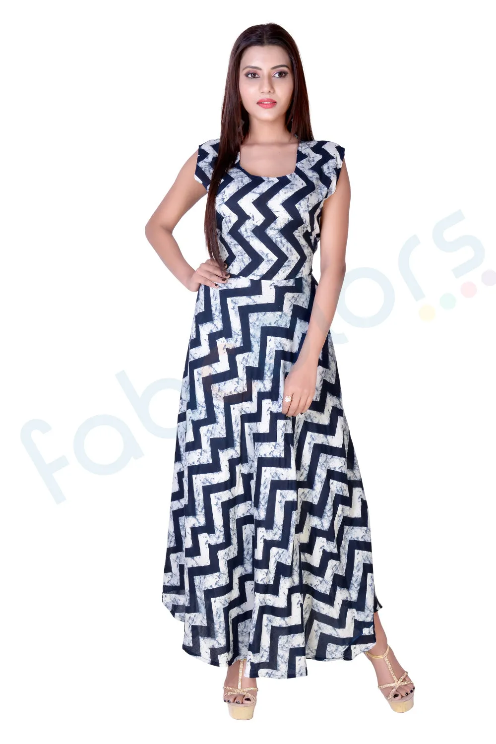 Rayon White Blue Stripped Maxi