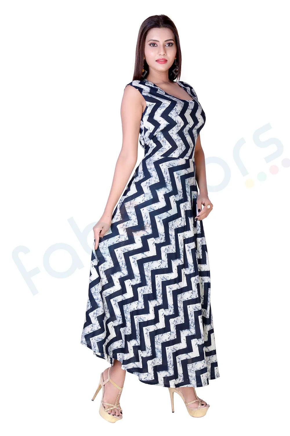 Rayon White Blue Stripped Maxi