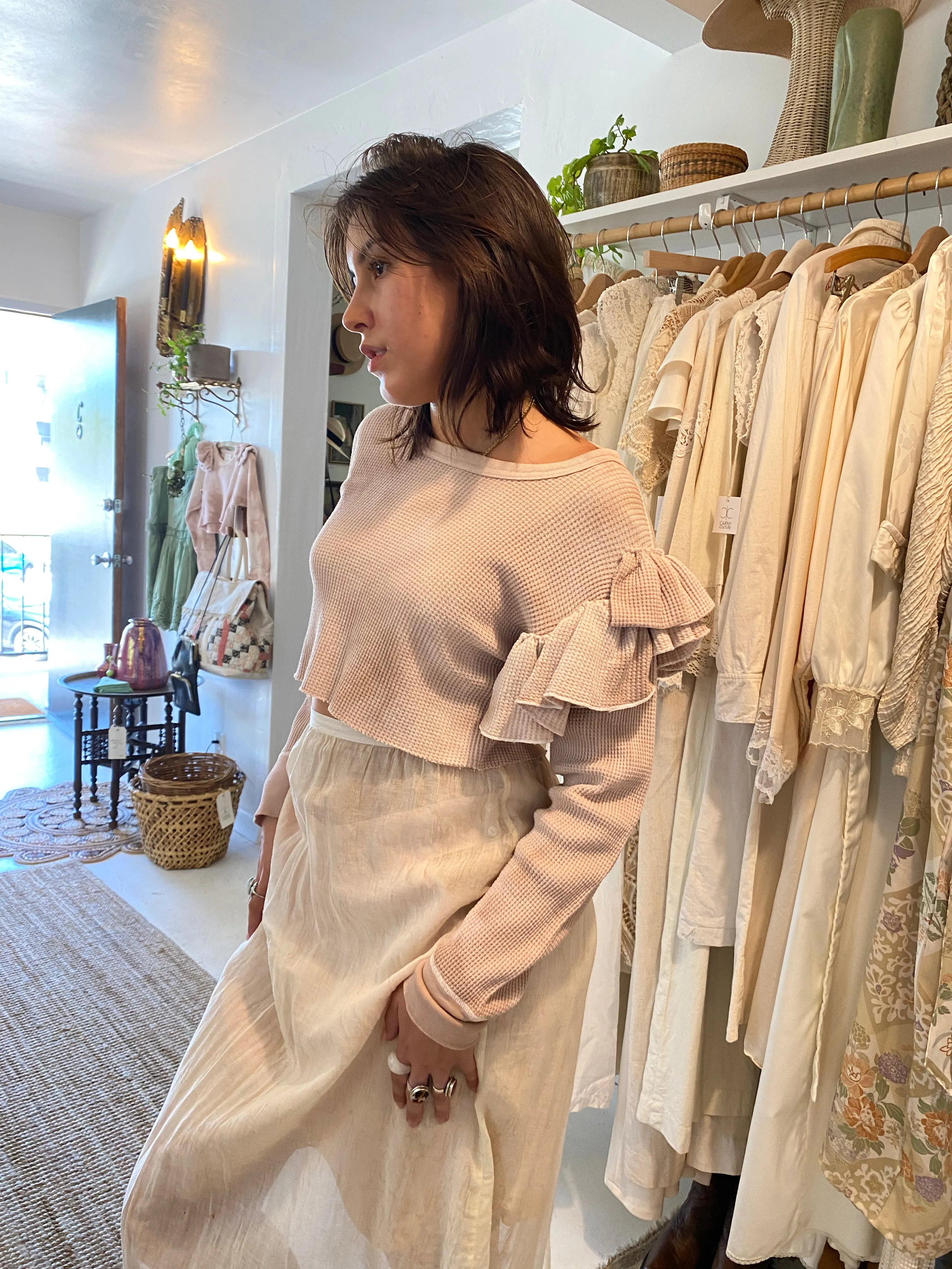 Remade Cropped Asymmetrical Ruffle Thermal