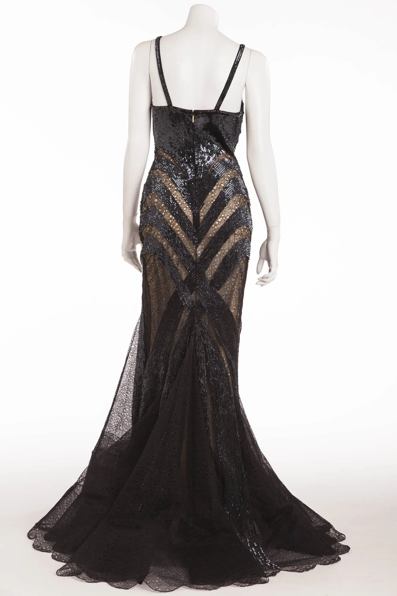Roberto Cavalli - As Seen On Christina Aguilera - Black Beaded Dress Embellished with Lace - IT 42