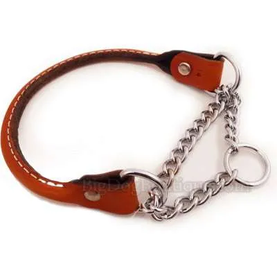Rolled Leather Martingale with chain- USA made luxury training collar