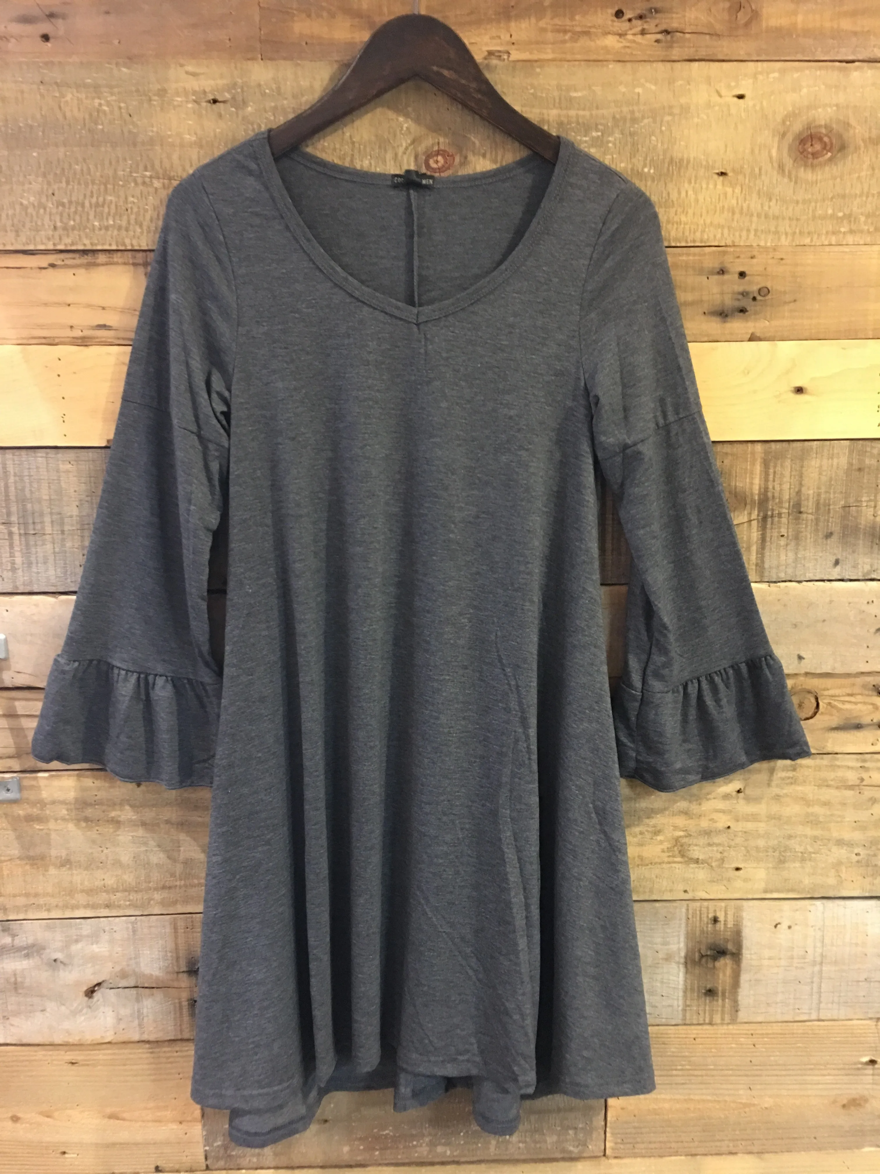 Roslyn Ruffle Sleeve Tunic With Pockets in Charcoal