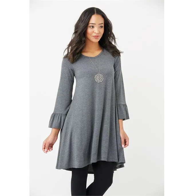 Roslyn Ruffle Sleeve Tunic With Pockets in Charcoal