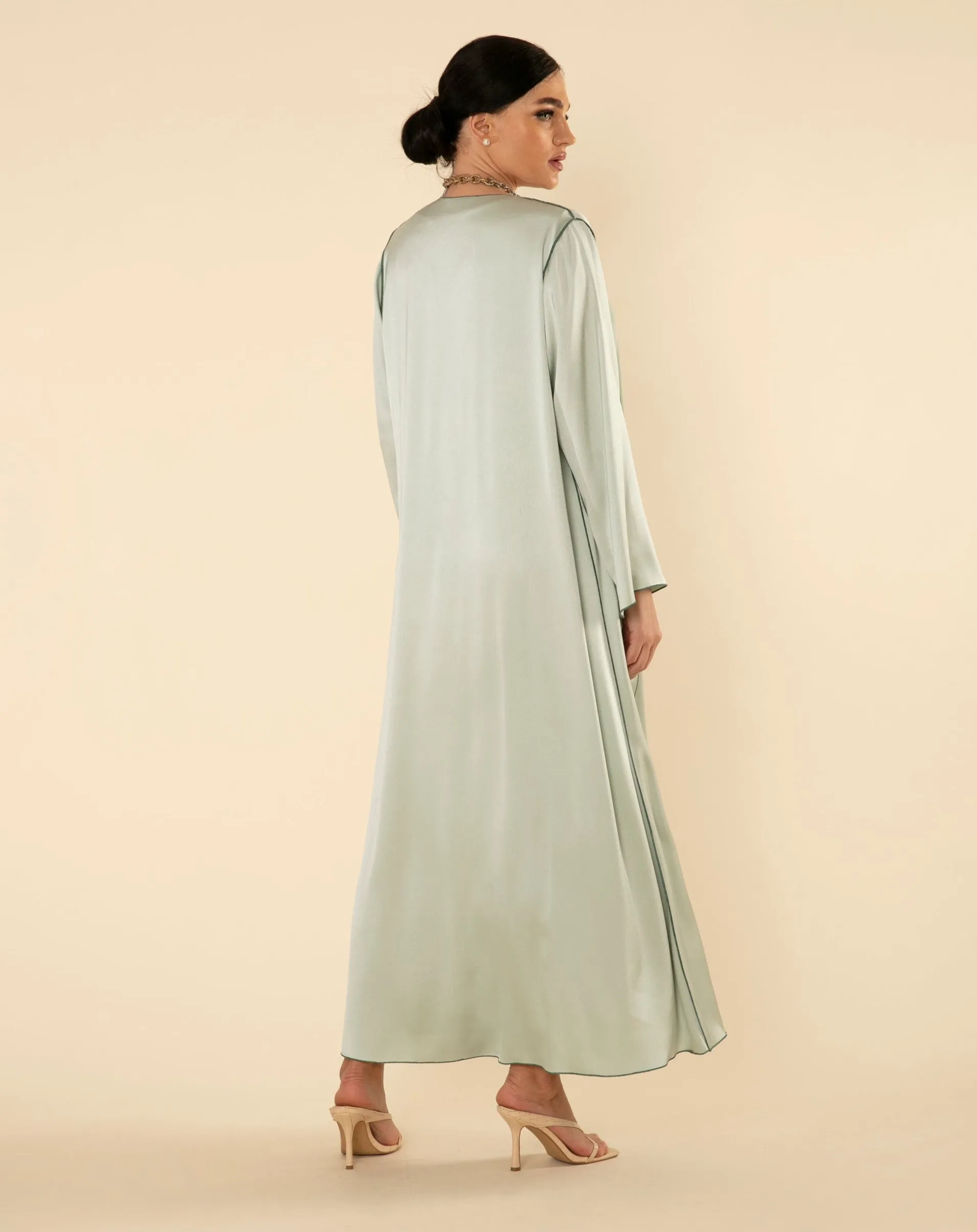 ROYAL SILK ABAYA SET IN PISTACHIO GREEN