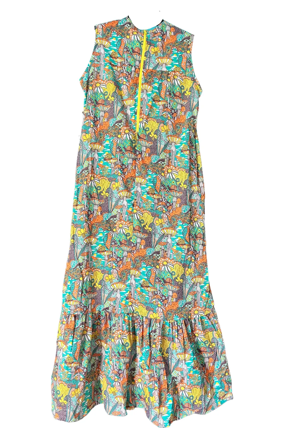 Ruffle Fluffle Maxi in Teal Mushroom Print