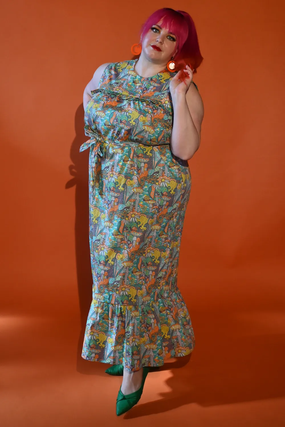 Ruffle Fluffle Maxi in Teal Mushroom Print