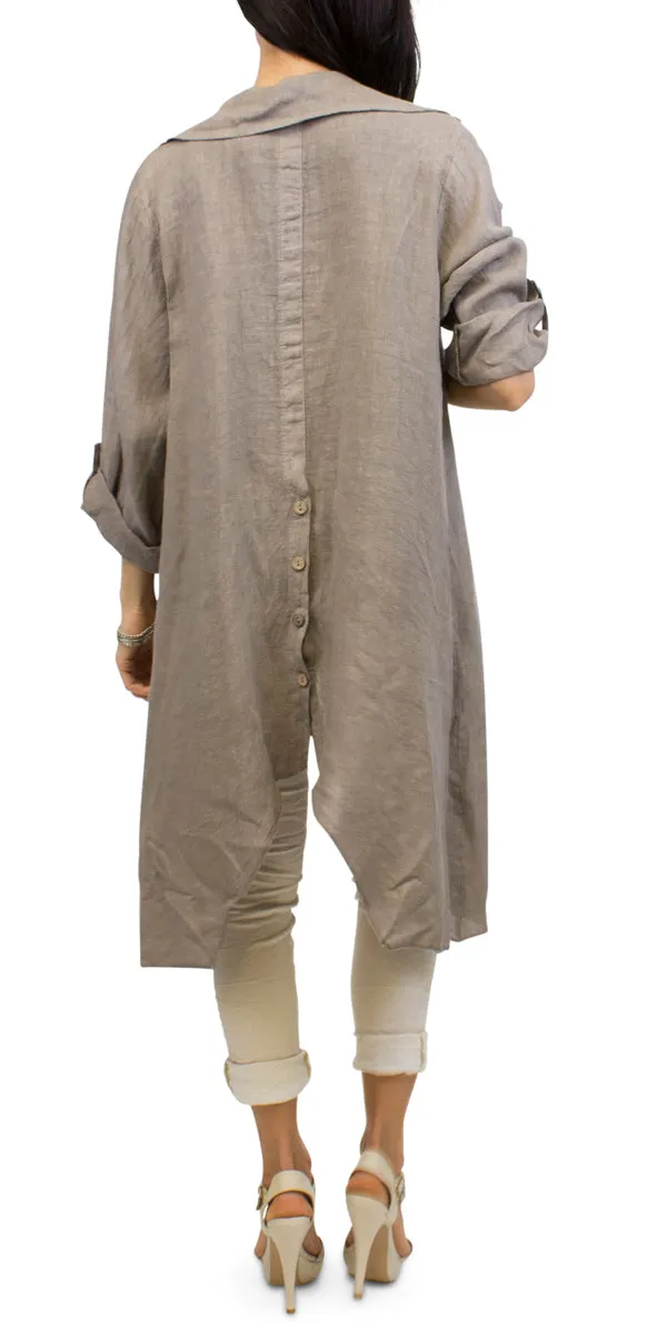Sharkbite Linen Button Down Tunic With Cuffed Sleeves