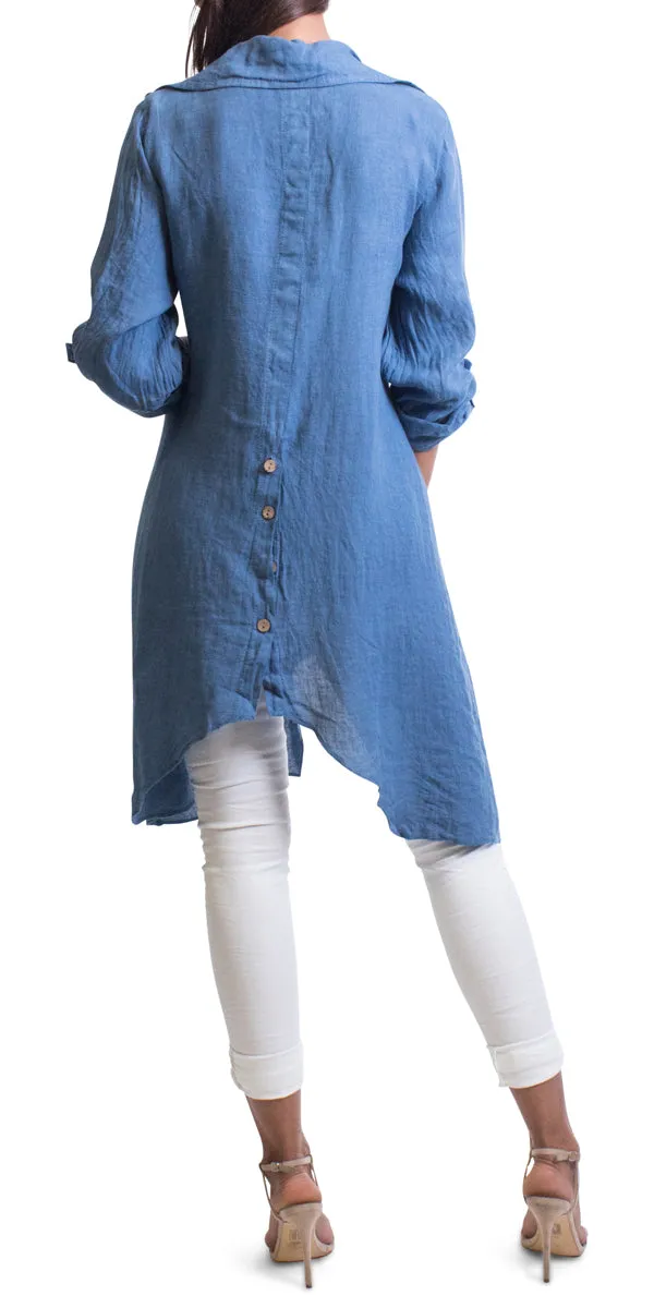 Sharkbite Linen Button Down Tunic With Cuffed Sleeves