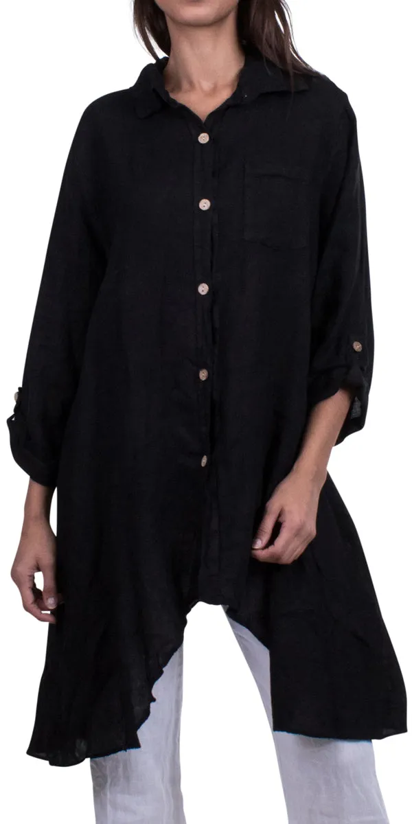 Sharkbite Linen Button Down Tunic With Cuffed Sleeves