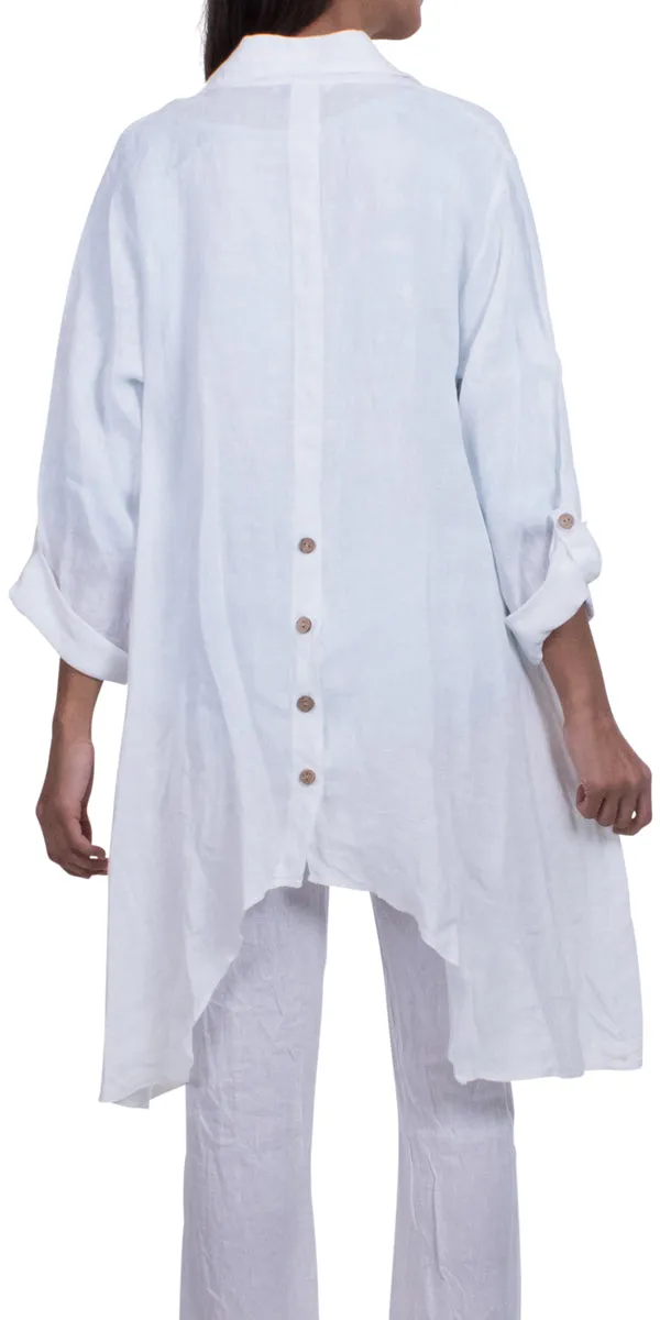 Sharkbite Linen Button Down Tunic With Cuffed Sleeves