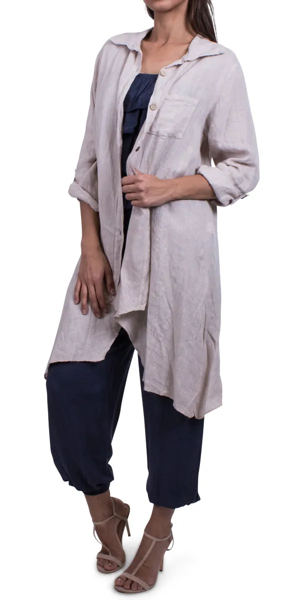 Sharkbite Linen Button Down Tunic With Cuffed Sleeves