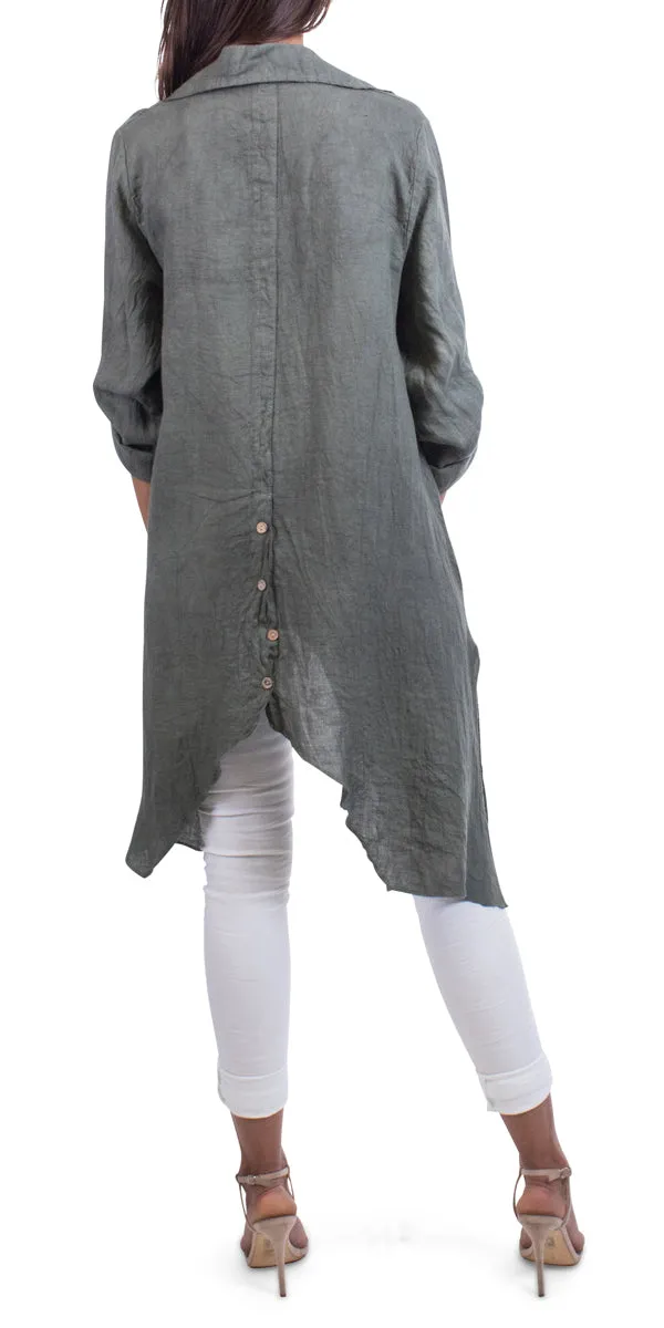 Sharkbite Linen Button Down Tunic With Cuffed Sleeves