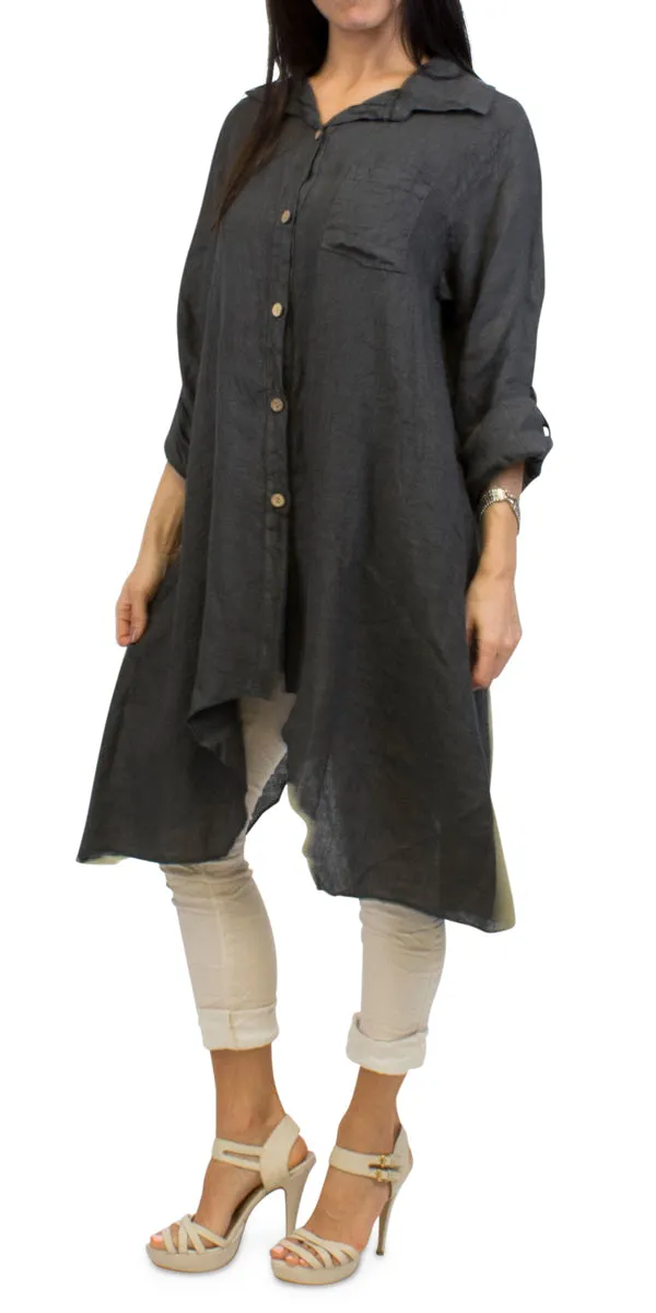 Sharkbite Linen Button Down Tunic With Cuffed Sleeves